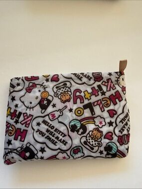 Hello Kitty Graphic Cosmetic Pouch — White with Pink, Yellow & Black